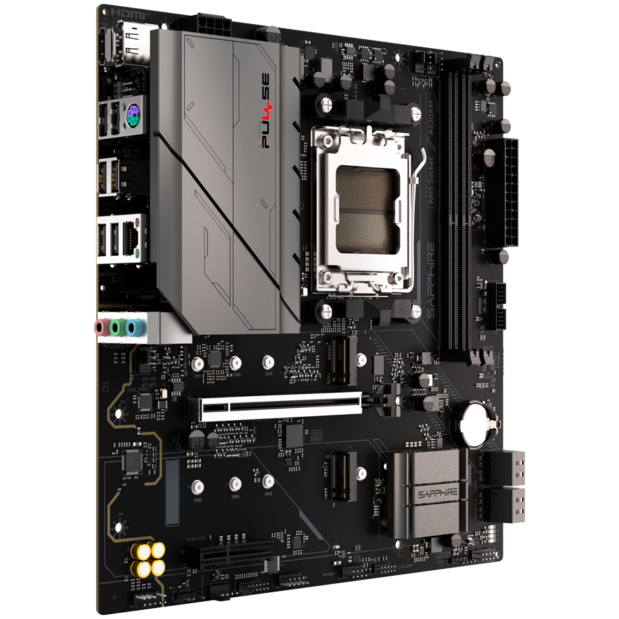 Дънна платка SAPPHIRE AMD PULSE A620AM, Socket AM5, 2x DDR5 DIMM до 64GB, PCIe 4.0, 1x M.2 NVMe Gen4, 1x M.2 NVMe Gen3, Micro ATX - 52118-03-40G - 3