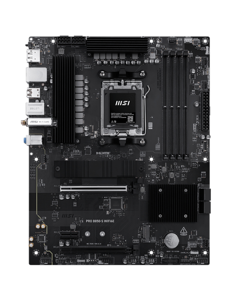 Дънна платка MSI PRO B850-S WIFI6E, Socket AM5, DDR5 до 8200MHz, 4x DDR5, 2x PCIe x16, 2x M.2, WiFi 6E, 2.5G LAN - 4711377365338 - 2