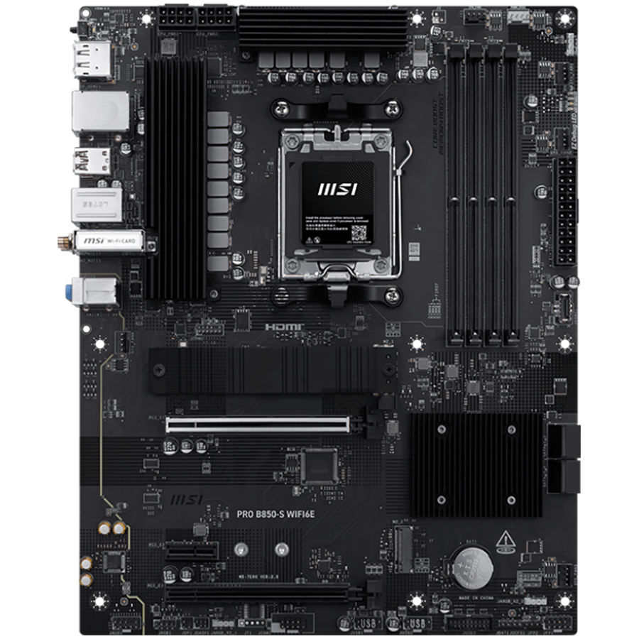 Дънна платка MSI PRO B850-S WIFI6E, Socket AM5, DDR5 до 8200MHz, 4x DDR5, 2x PCIe x16, 2x M.2, WiFi 6E, 2.5G LAN - 4711377365338 - 2