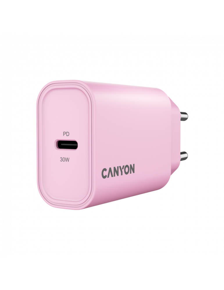 Зарядно устройство CANYON OnCharge 30CL, 30W USB-C Power Delivery, EU, розово - CNE-CHA30CLPK - 1