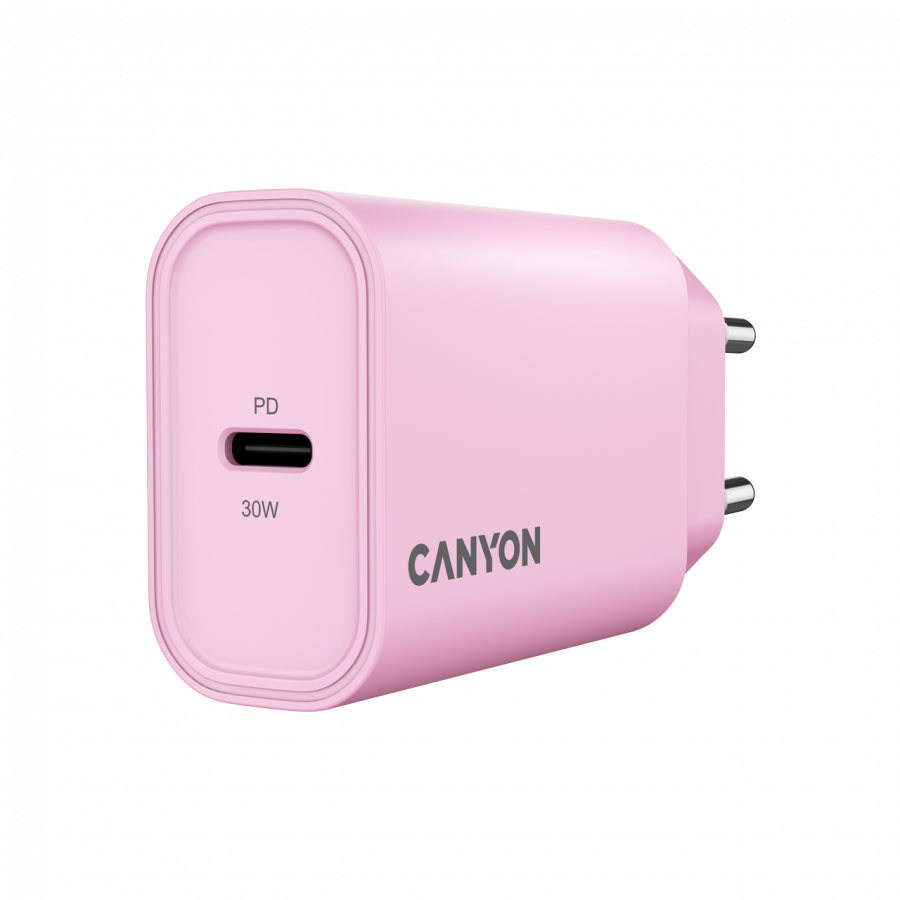 Зарядно устройство CANYON OnCharge 30CL, 30W USB-C Power Delivery, EU, розово - CNE-CHA30CLPK - 1