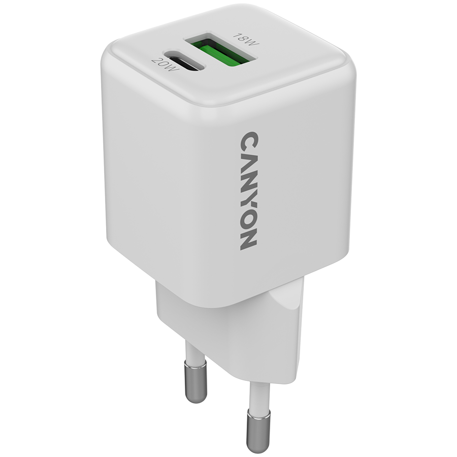 Захранващ адаптер CANYON CU20AC, 20W GaN, USB-C Power Delivery, USB-A Quick Charge - CNS-CUW20AC - 1