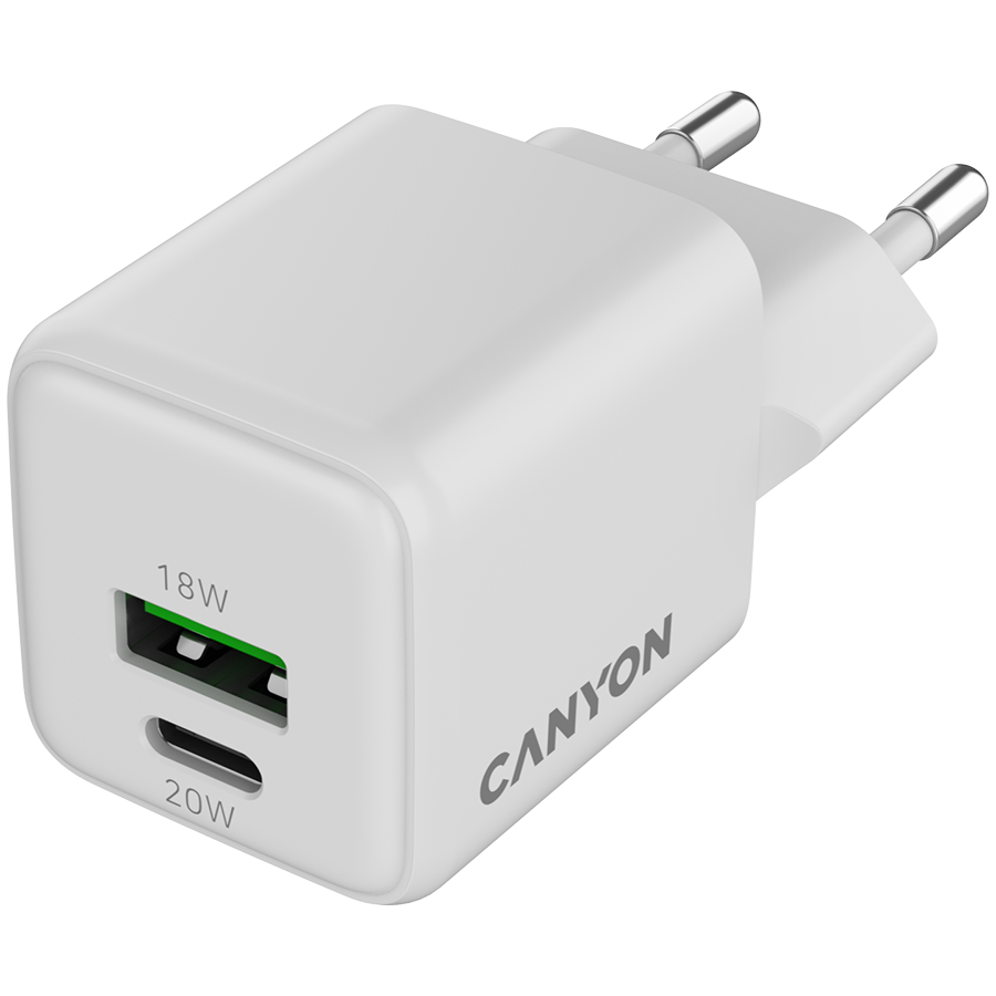 Захранващ адаптер CANYON CU20AC, 20W GaN, USB-C Power Delivery, USB-A Quick Charge - CNS-CUW20AC - 2
