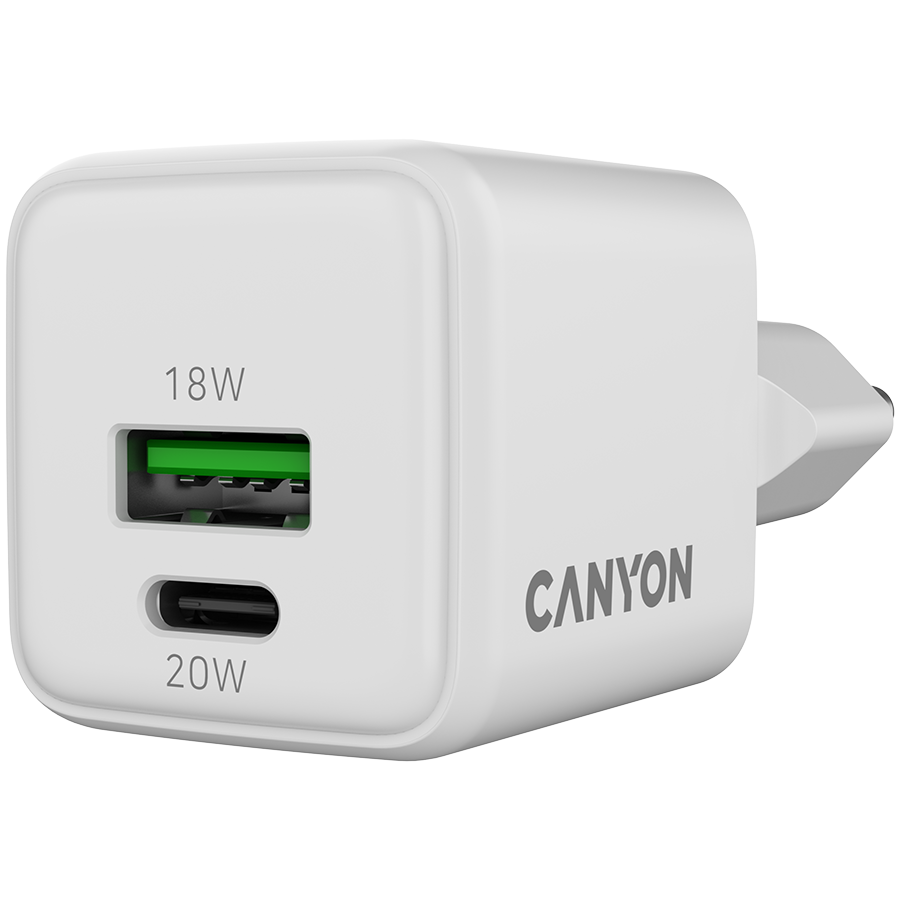 Захранващ адаптер CANYON CU20AC, 20W GaN, USB-C Power Delivery, USB-A Quick Charge - CNS-CUW20AC - 3