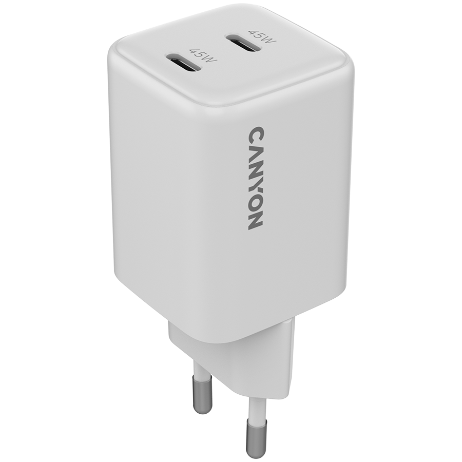 Зарядно устройство CANYON CU45CC, 45W 2xUSB-C PD/PPS GaN, EU - CNS-CUW45CC - 1