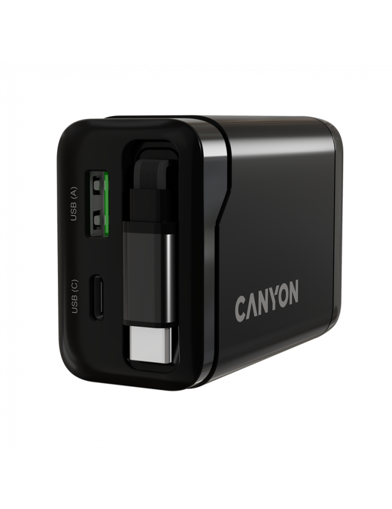 Захранващ адаптер CANYON OnCharge 65RC, 65W USB-C/USB-A, GaN Technology, Power Delivery, Quick Charge, Вграден кабел - CNS-CURC65ACB - 8
