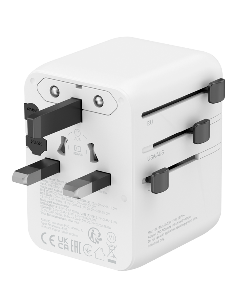 Захранващ адаптер CANYON OnTour 70, 70W, 5 конектора (3x USB-C, 2x USB-A), EU/UK/US/AUS, GaN Technology - CNS-TA70W1006W - 2