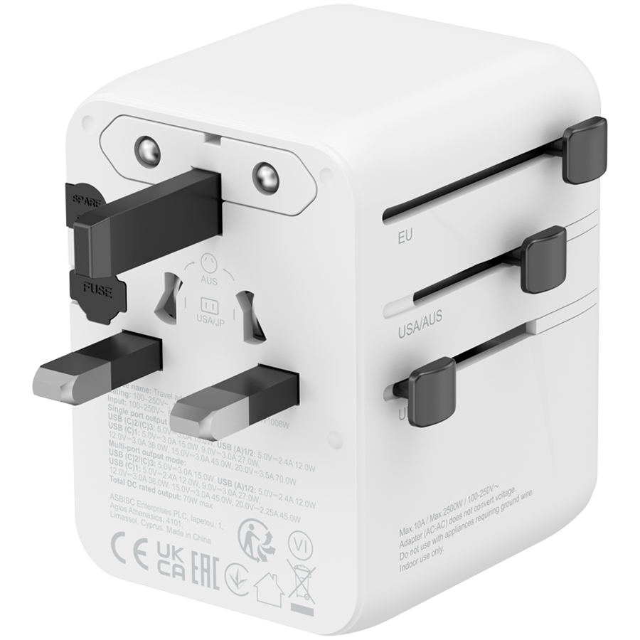 Захранващ адаптер CANYON OnTour 70, 70W, 5 конектора (3x USB-C, 2x USB-A), EU/UK/US/AUS, GaN Technology - CNS-TA70W1006W - 2