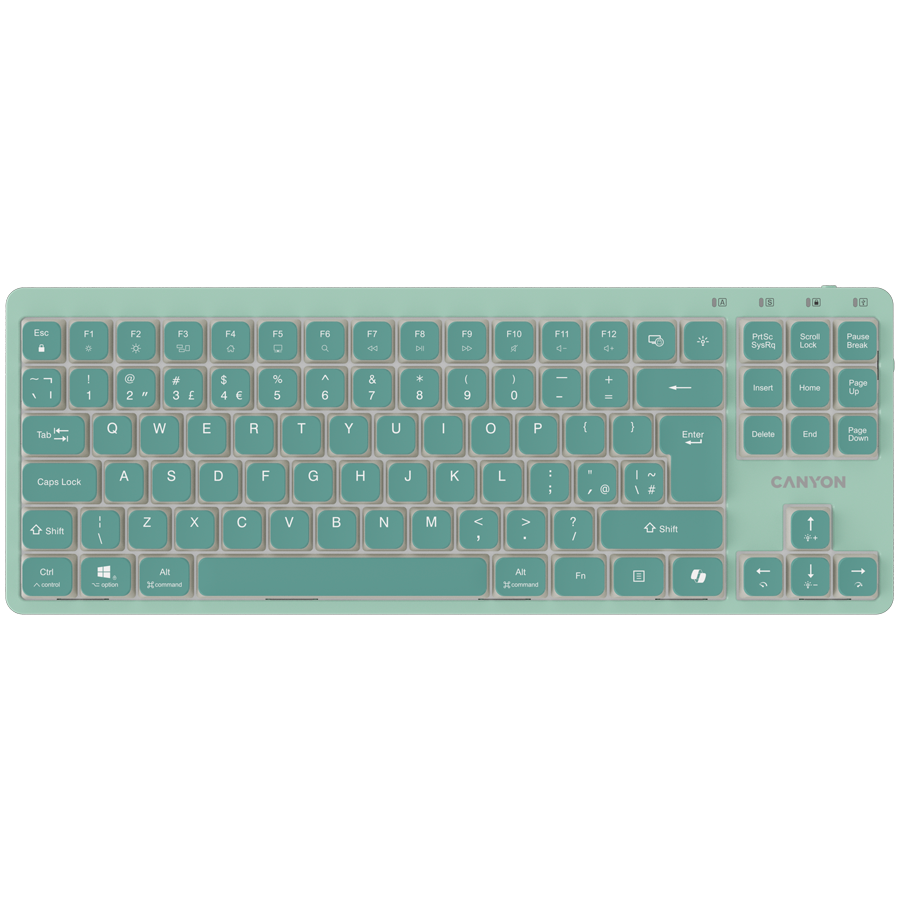 Механична TKL геймърска клавиатура с нископрофилни суичове CANYON OnType 10 TKL, 90 клавиша, LED подсветка, USB кабел 1.8м, Зелена - CNS-HKB10GR - 1