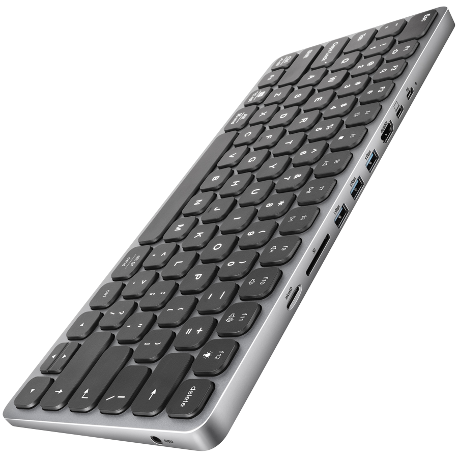 Клавиатура AXAGON HMC-KB, USB-C 5Gbps, 3x USB-A, HDMI 4K/60Hz, SD/microSD картчетец, PD 100W, Audio, подсветка, US layout - 8595247908087 - 1