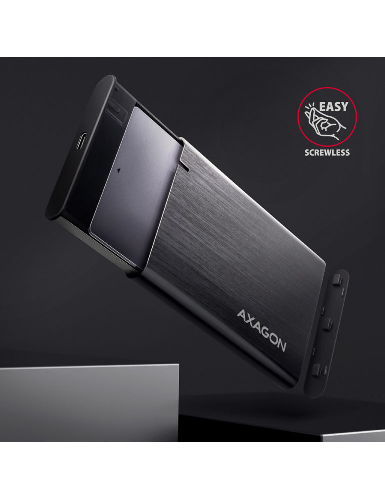 Външен диск AXAGON EE25-A6C, 2.5" SATA, USB 3.2 Gen 1 Type-C, Алуминий, Черен - EE25-A6C - 3