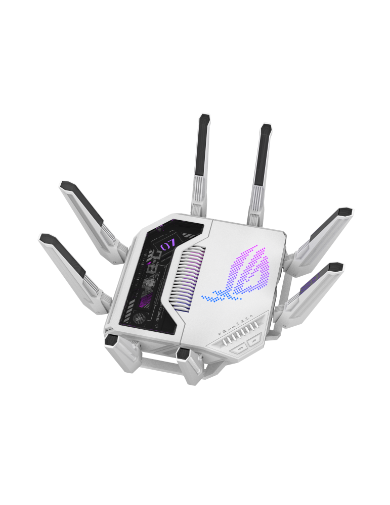 Рутер ASUS ROG Rapture GT-BE19000AI, WiFi 7 BE19000, Tri-Band 2.4GHz/5GHz/6GHz, Quad-core 2.6GHz, 4GB RAM - 90IG09S0-MO9A0C - 2