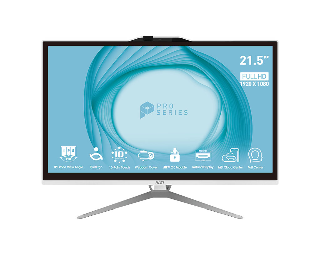All in One компютър MSI PRO AP222T 13M-435EU, 21.5" IPS 1920x1080 Touchscreen, Intel Pentium G7400, 4GB DDR4, 128GB SSD, Win 11 Pro - 9S6-AC0112-435 - 1