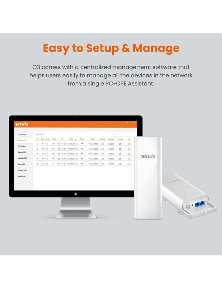 Рутер Tenda O3, 2.4GHz, 150Mbps, 2x10/100Mbps, PoE - 6932849429015 - 2