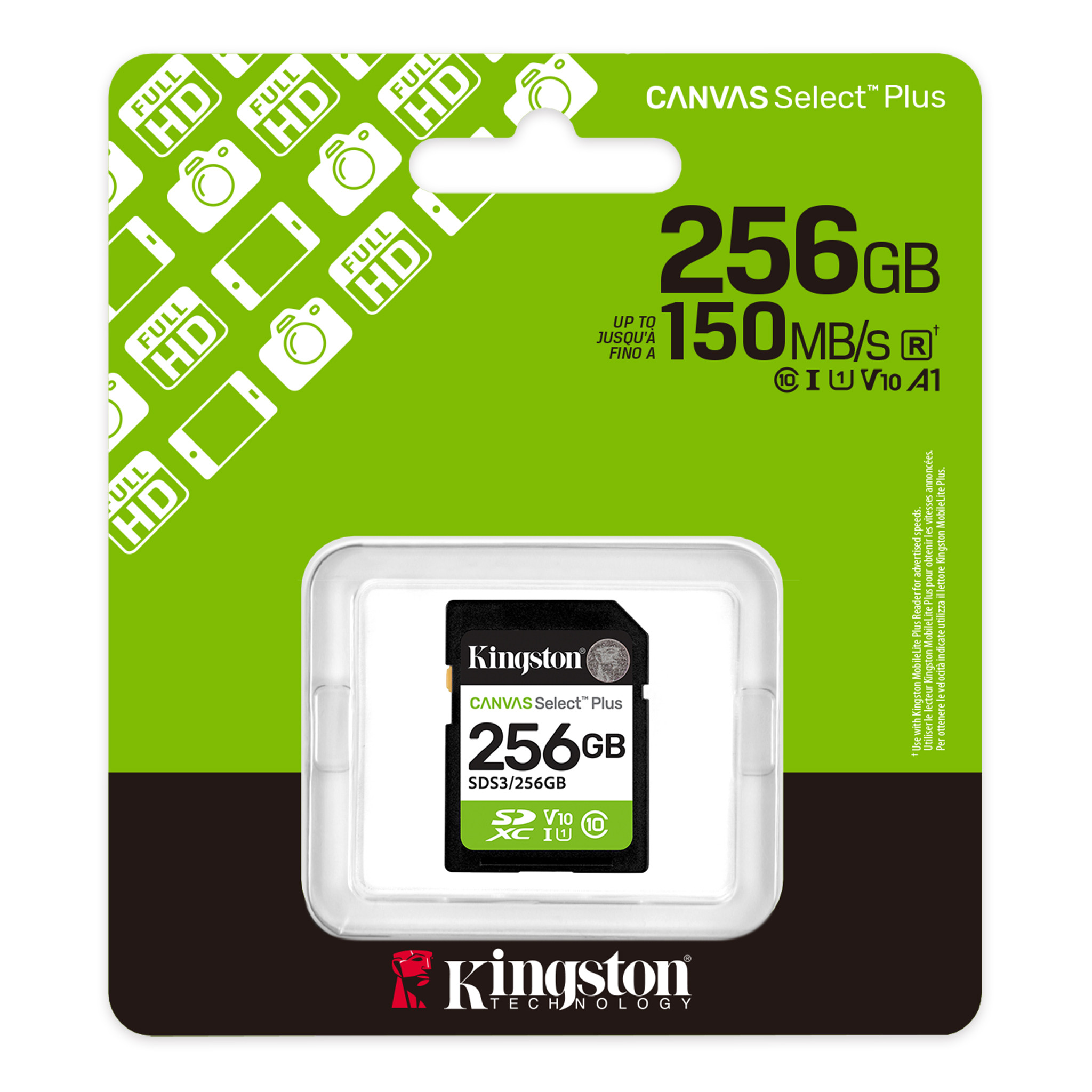 SD карта Kingston Canvas Select Plus G3, 256GB, UHS-I Class 10 U3 V30, 150MB/s - SDC3/256GB - 2
