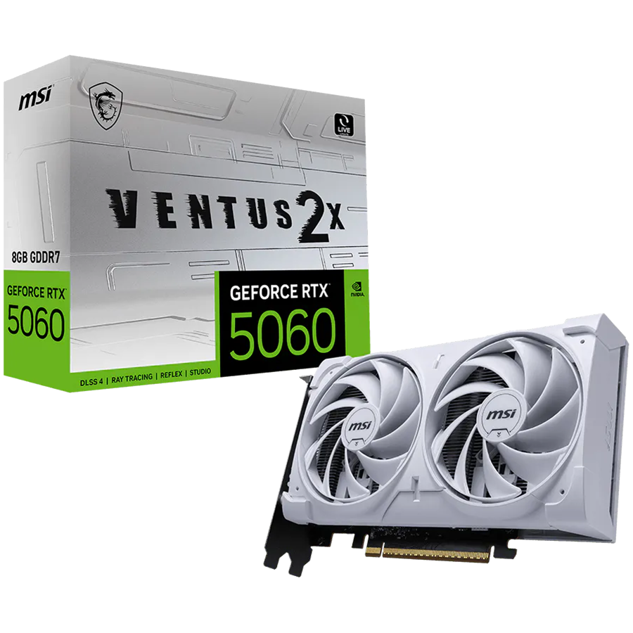 Видео карта MSI NVIDIA GeForce RTX 5060 VENTUS 2X WHITE, 8GB GDDR7, 128-bit, 2512MHz, PCIe 5.0, 3xDP 2.1b, HDMI 2.1b - 4711377344302 - 1