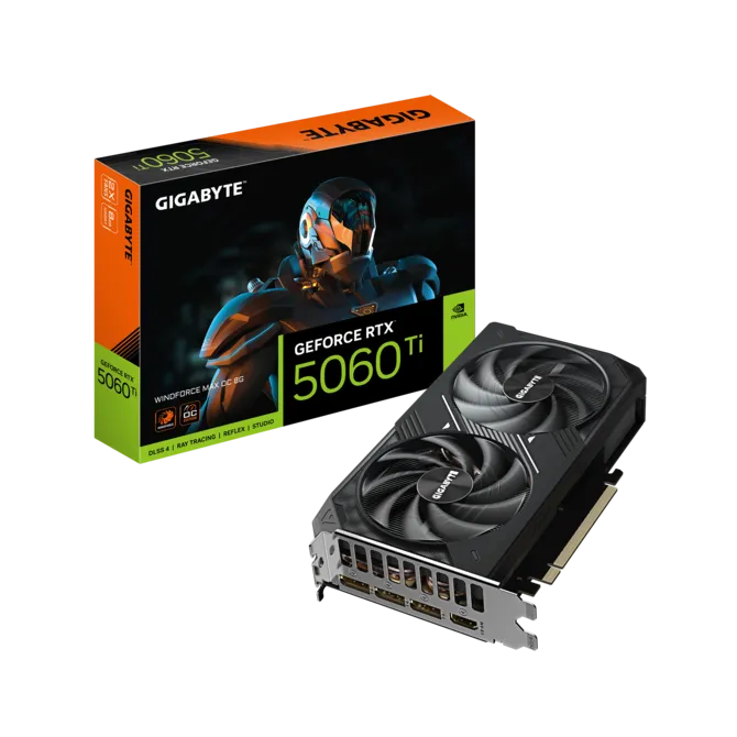 Видео карта GIGABYTE GeForce RTX 5060 Ti WINDFORCE MAX OC, 8GB GDDR7, 128-bit, PCIe 5.0 - GV-N506TWF2MAX OC-8GD