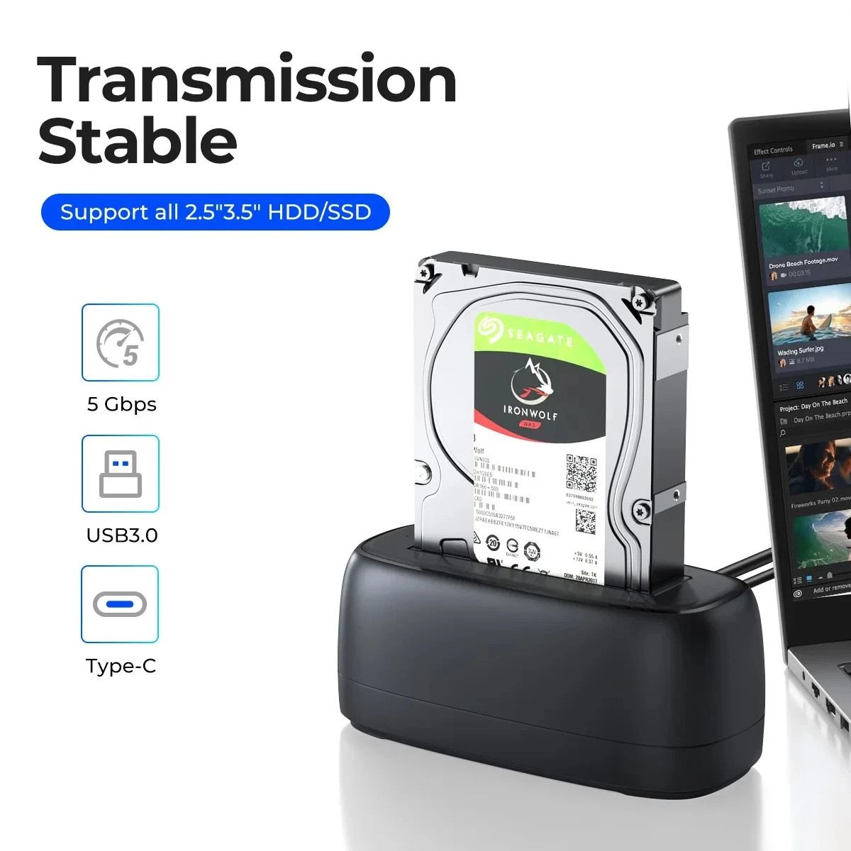 Докинг станция Orico DD18U3-EU-BK, 2.5"/3.5" SATA, USB-A, до 18TB, UASP - DD18U3-EU-BK - 3