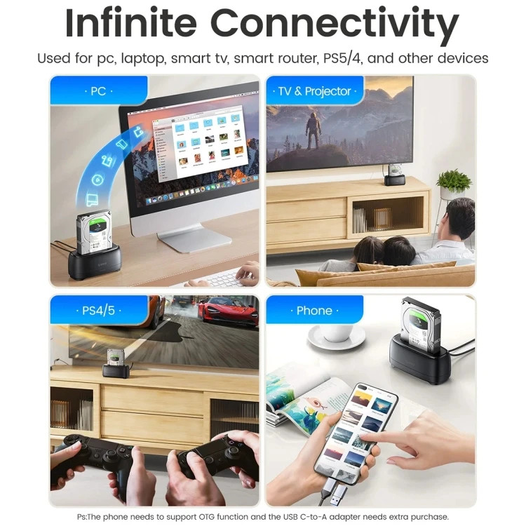 Докинг станция Orico DD18U3-EU-BK, 2.5"/3.5" SATA, USB-A, до 18TB, UASP - DD18U3-EU-BK - 5