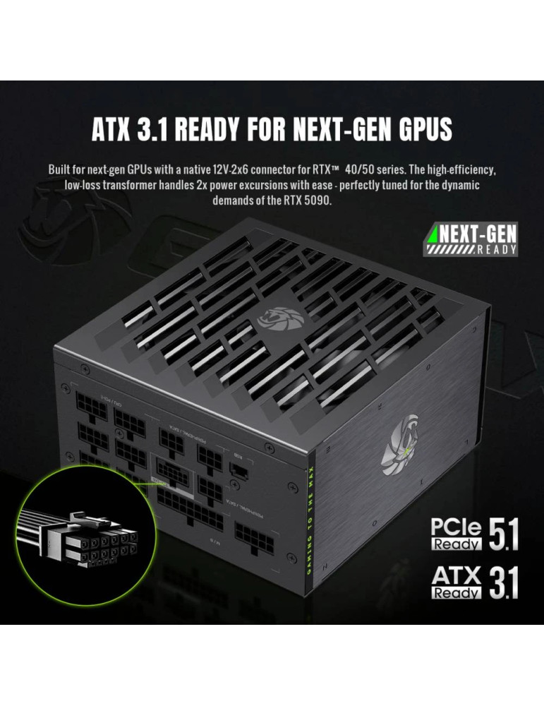 Захранване Gamemax Lion Core 1000P, 1000W ATX 3.1, 80Plus Platinum, Full Modular, 135mm вентилатор - 2155-1000R0002 - 5