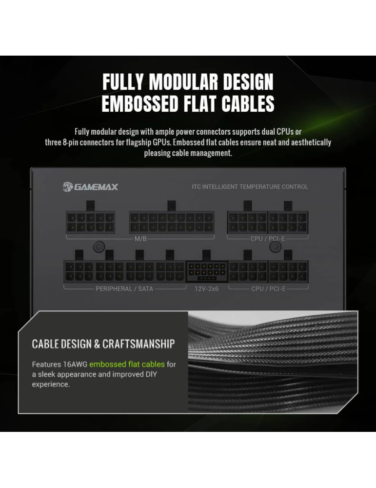 Модулно захранване Gamemax GX PRO 1050G, 1050W ATX 3.1 Gold Modular - GX PRO 1050G - 8