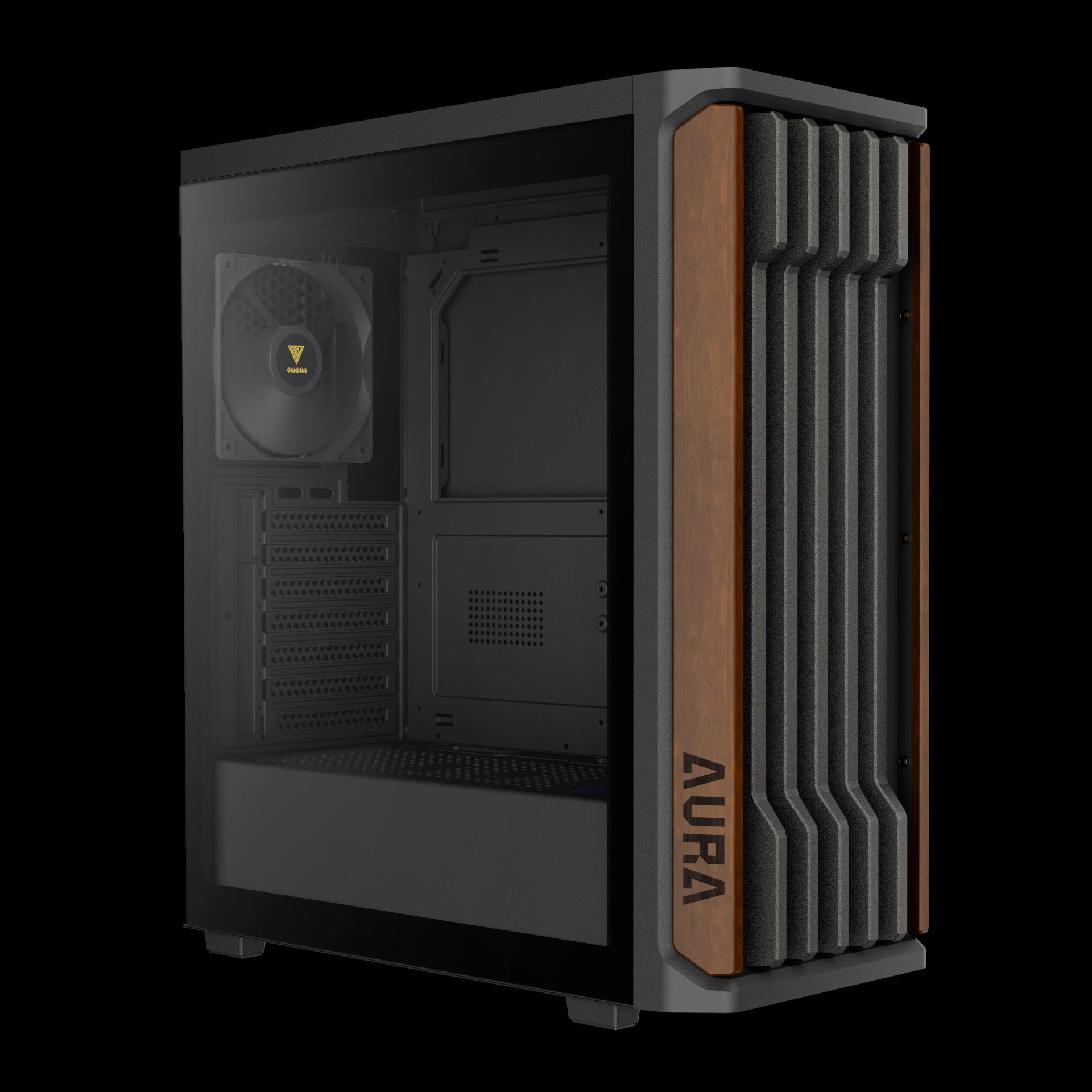 Кутия за компютър Gamdias AURA GC11 Wood Black, Middle Tower ATX, Tempered Glass, 4x 120mm вентилатори, USB-C - GAMDIAS-AURA-GC11-WOOD-BK - 2