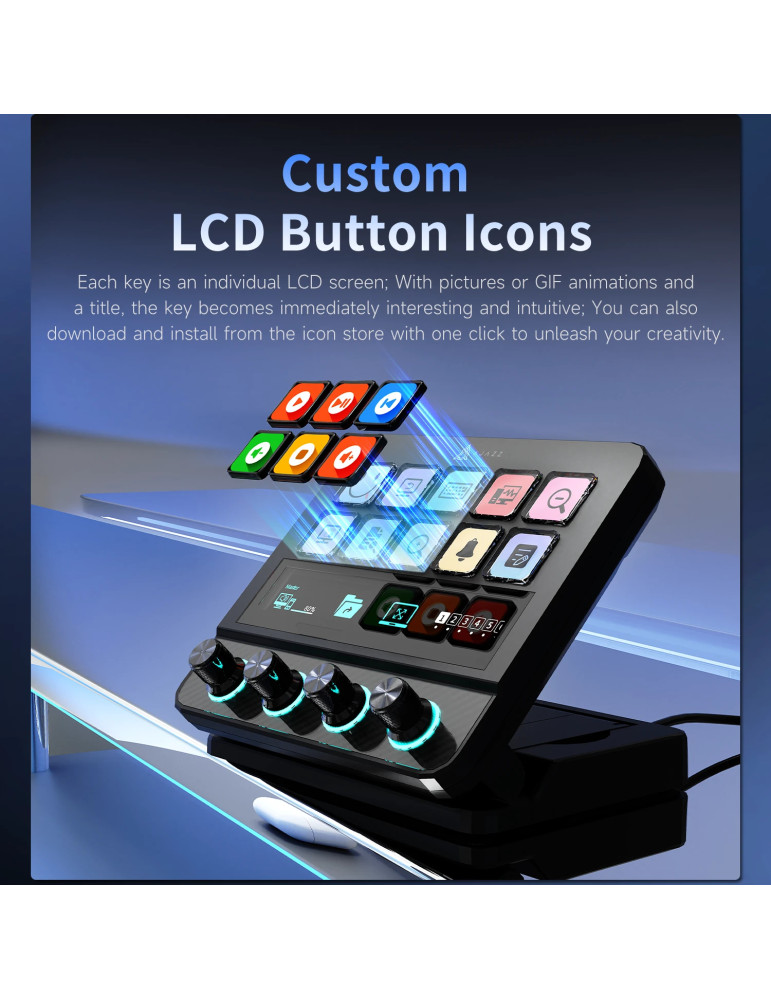 Стрийминг дек Ajazz AKP05E PRO, 10 LED/LCD бутона, Smart scene switching, Full macro engine, USB-C, регулируем стойка 0-60° - AJ-AKP05E-PRO-BK - 7