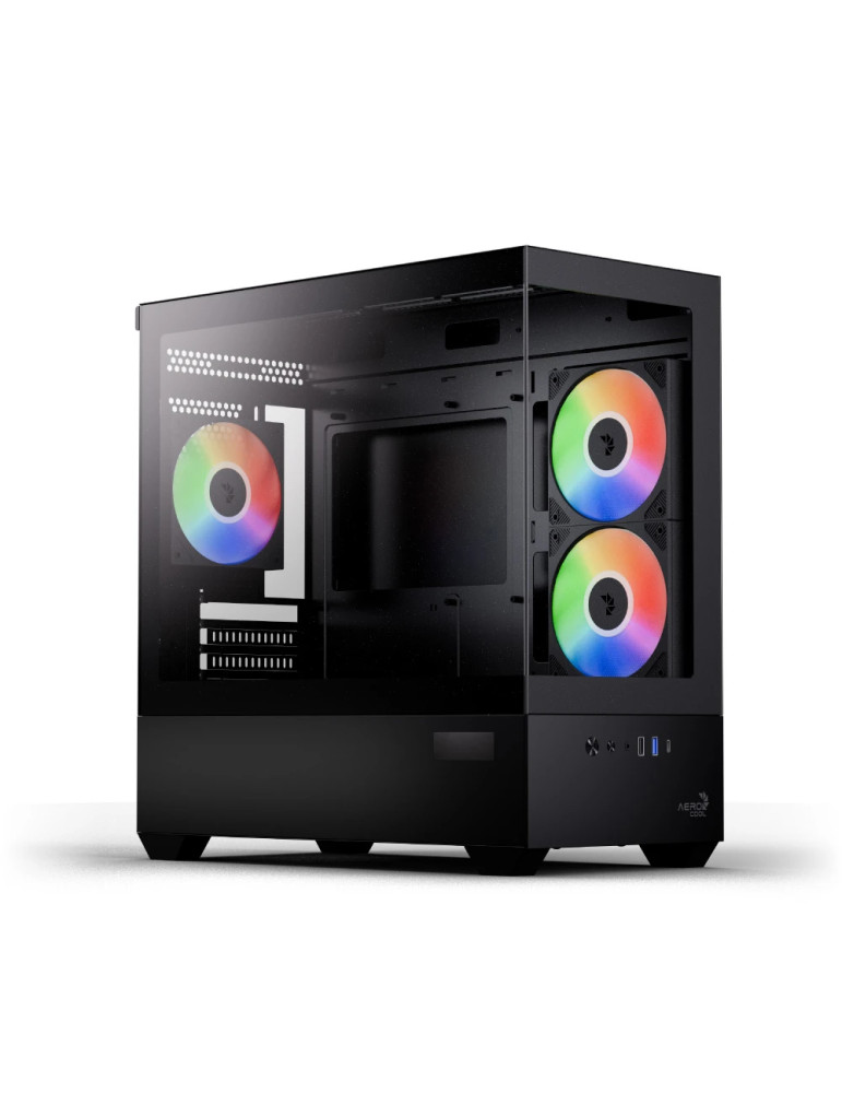 Кутия за компютър AeroCool P300D Digi-G-BK-v1, Mini Tower mATX, Tempered Glass, Digital Display, 3x120mm A-RGB - ACCS-PN05033.11 - 1