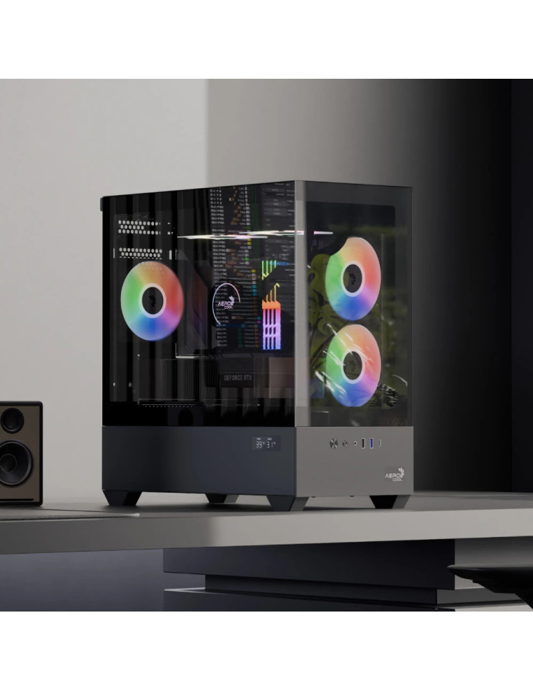 Кутия за компютър AeroCool P300D Digi-G-BK-v1, Mini Tower mATX, Tempered Glass, Digital Display, 3x120mm A-RGB - ACCS-PN05033.11 - 6
