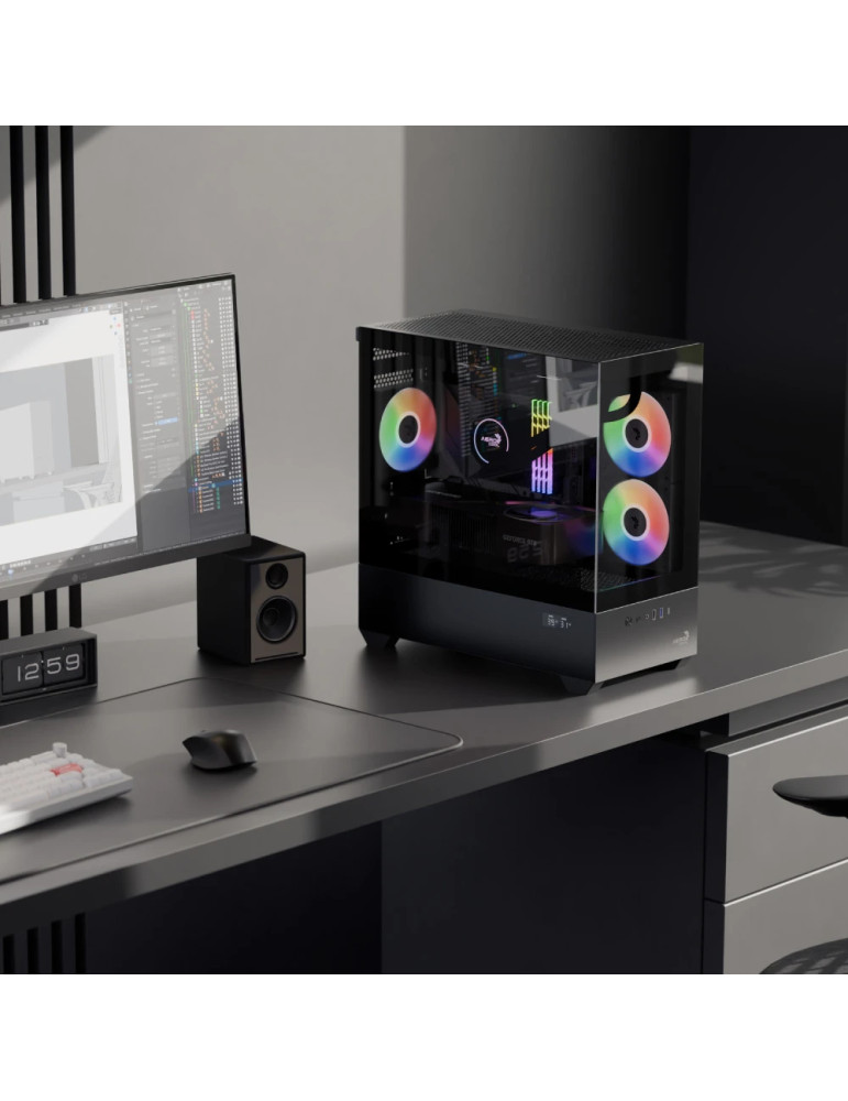 Кутия за компютър AeroCool P300D Digi-G-BK-v1, Mini Tower mATX, Tempered Glass, Digital Display, 3x120mm A-RGB - ACCS-PN05033.11 - 7