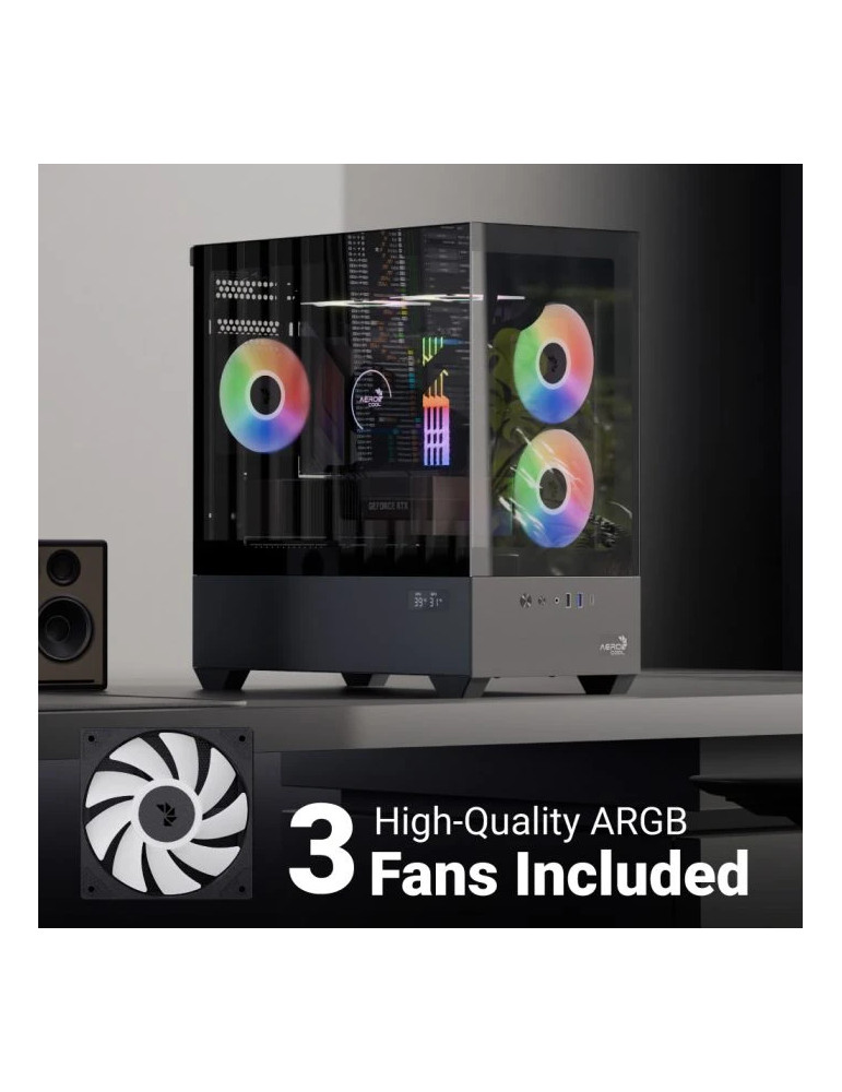 Кутия за компютър AeroCool P300D Digi-G-BK-v1, Mini Tower mATX, Tempered Glass, Digital Display, 3x120mm A-RGB - ACCS-PN05033.11 - 10