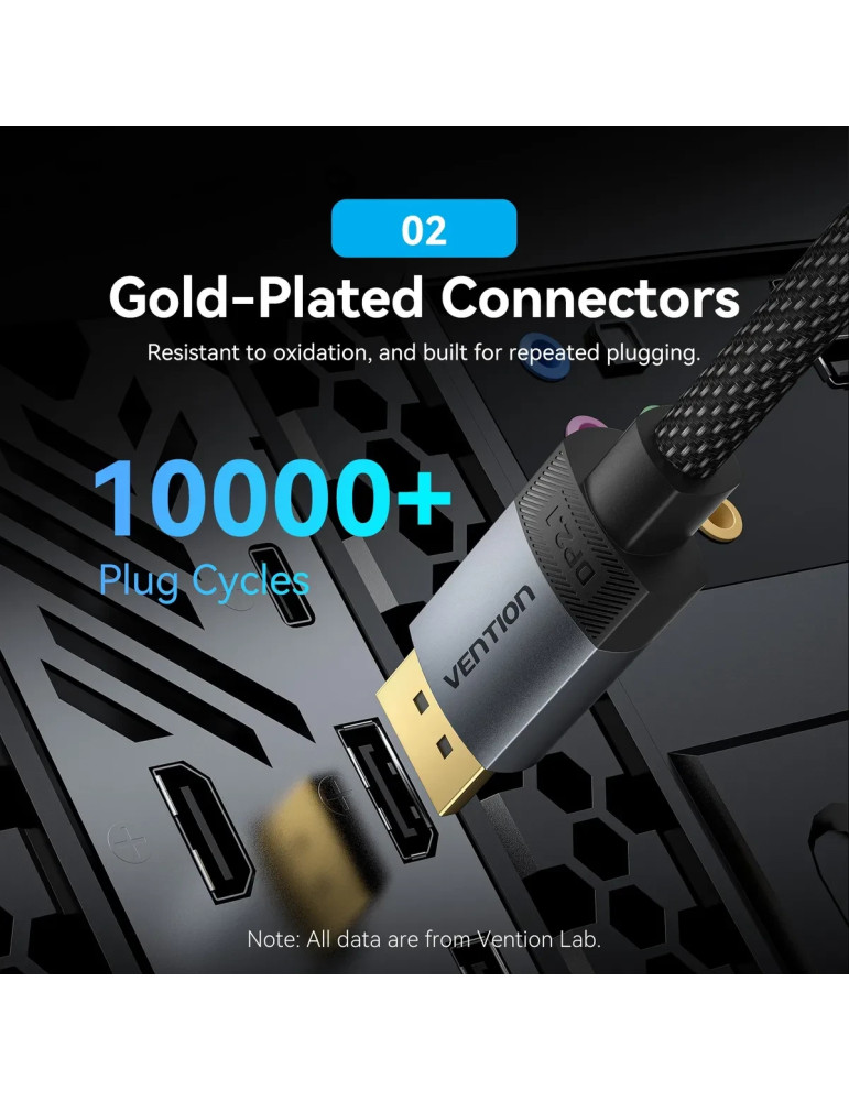 Кабел Vention DisplayPort v2.1 DP M/M, 1m, 16K@60Hz, 80Gb/s, черен - HGBHF - 8