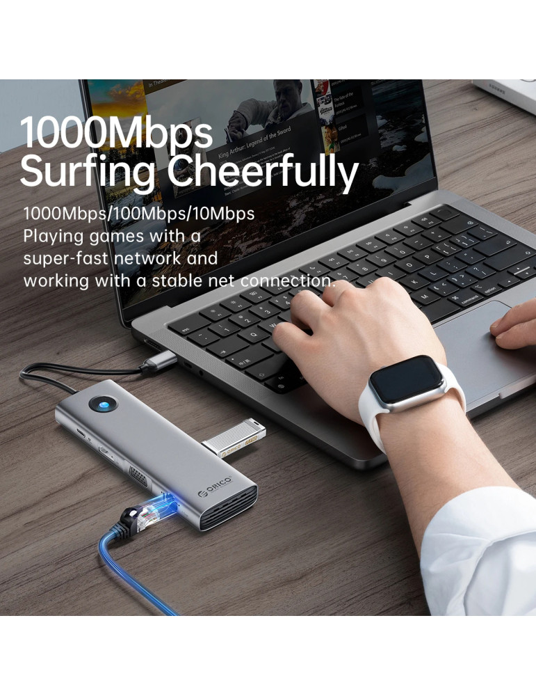 Докинг станция Orico PW11-9P-GY-EP, Type-C, HDMI, VGA, 3x USB 3.0, USB-C PD100W, LAN 1Gbps, SD/TF - PW11-9P-GY-EP - 9