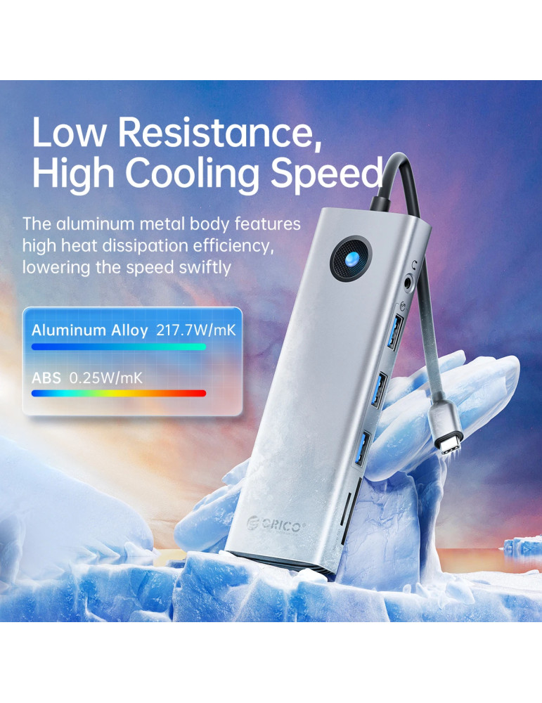Докинг станция Orico PW11-9P-GY-EP, Type-C, HDMI, VGA, 3x USB 3.0, USB-C PD100W, LAN 1Gbps, SD/TF - PW11-9P-GY-EP - 10