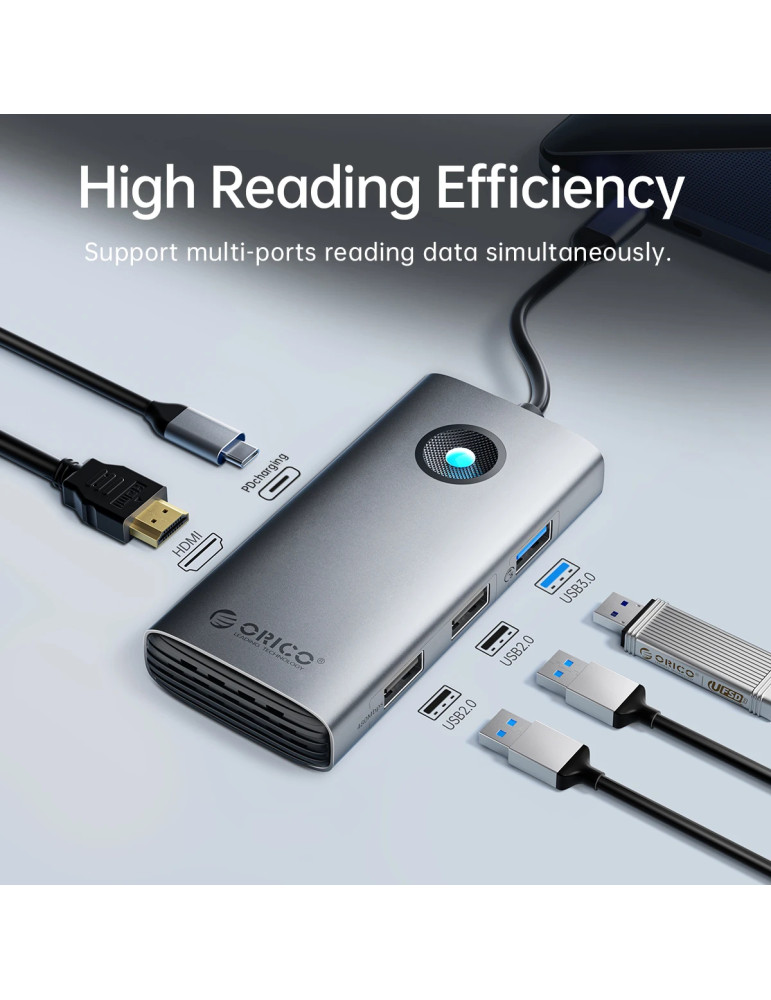 Док станция Orico PW11-6PCR-GY-EP, USB Type-C, HDMI, LAN 1Gbps, USB 3.0 x2, PD 100W - PW11-6PCR-GY-EP - 5
