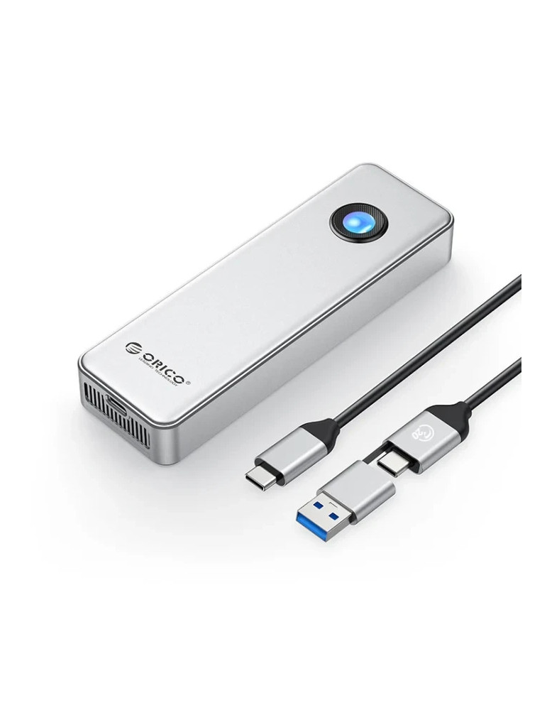 Външен кутийка за SSD диск Orico OUM2-G20-SV, M.2 NVMe, USB-C/A 20Gbps, 8TB, алуминиева кутия, охлаждане - OUM2-G20-SV - 1