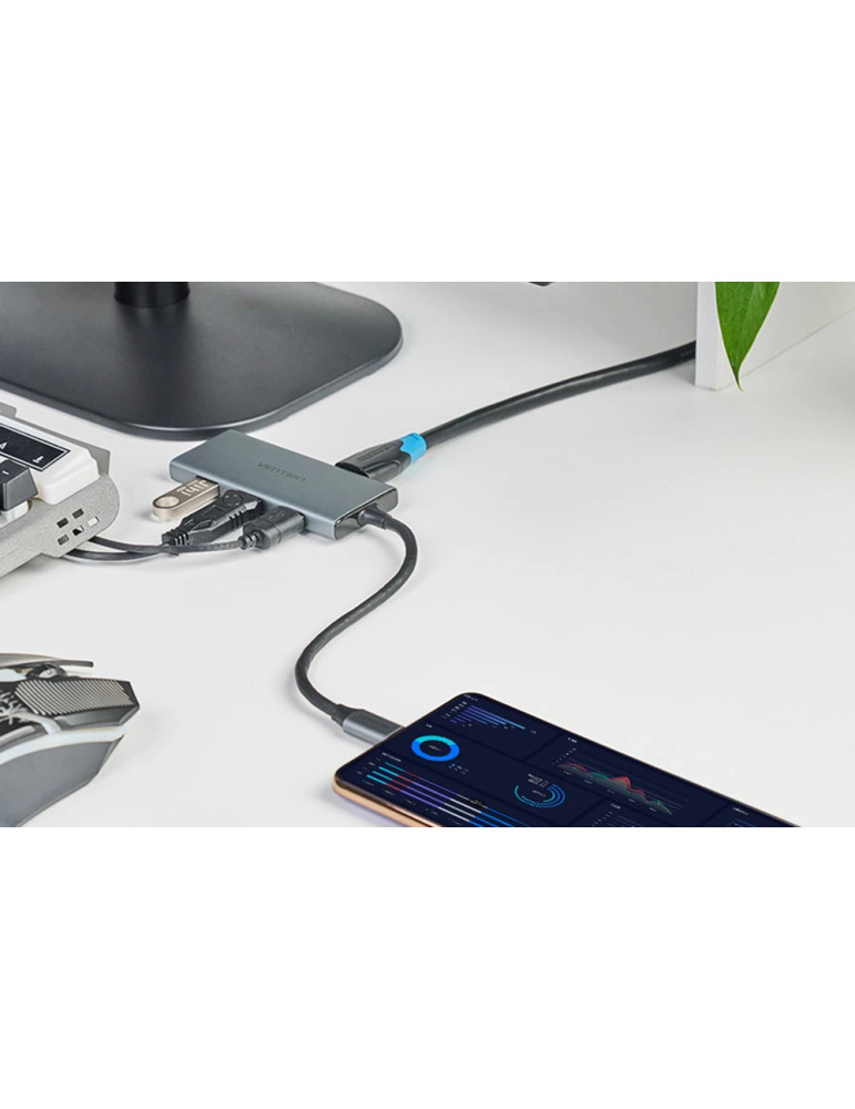 Докинг станция Vention Type-C TOOHB, 6-in-1 USB-C, HDMI, 3x USB 3.0, SD/TF, 4K 2160p 30Hz - 7