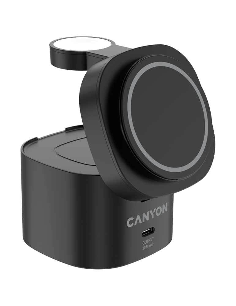 Безжично зарядно Canyon 4 in 1 Wireless Charging Stand, Qi2, 15W max, 70x70x70.3mm, 65W адаптер - CNS-WCS405B - 3