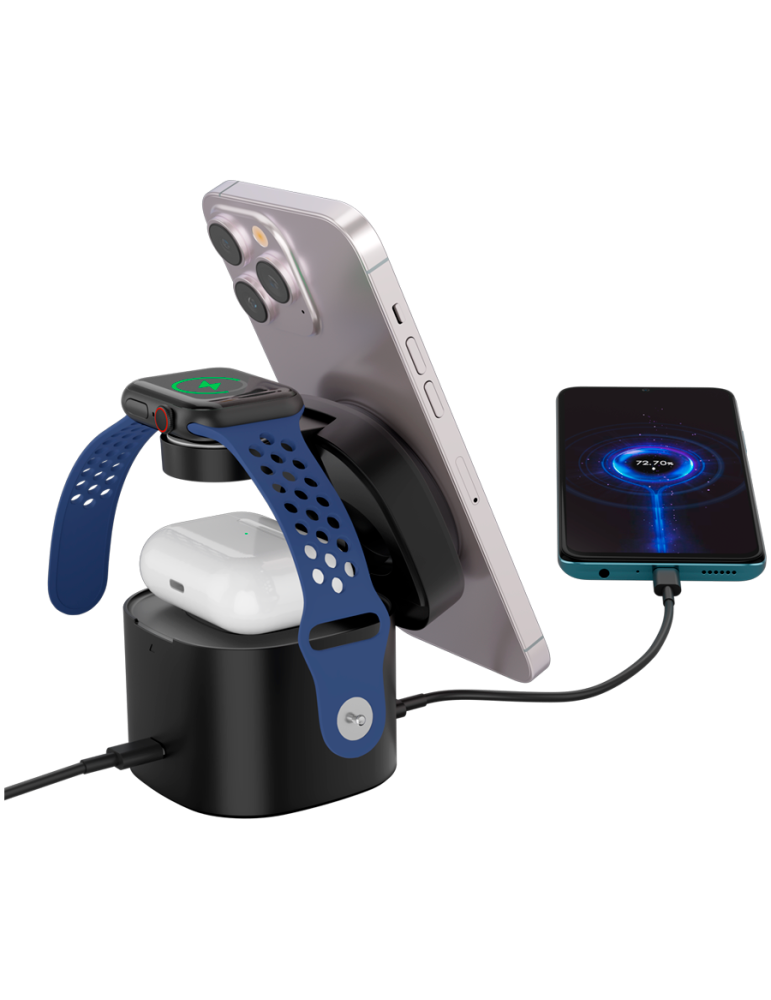 Безжично зарядно Canyon 4 in 1 Wireless Charging Stand, Qi2, 15W max, 70x70x70.3mm, 65W адаптер - CNS-WCS405B - 4