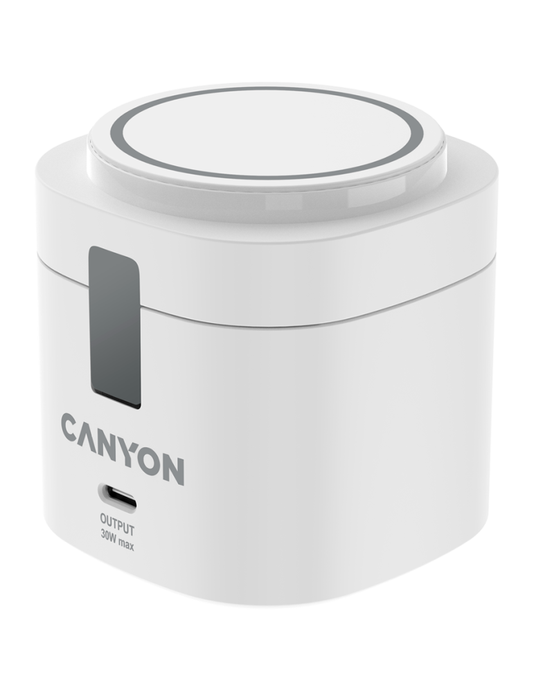 Компактна безжична зарядна станция CANYON 4 in 1, Qi2, 15W max, 70x70x70.3mm, с 65W адаптер - CNS-WCS405W - 1