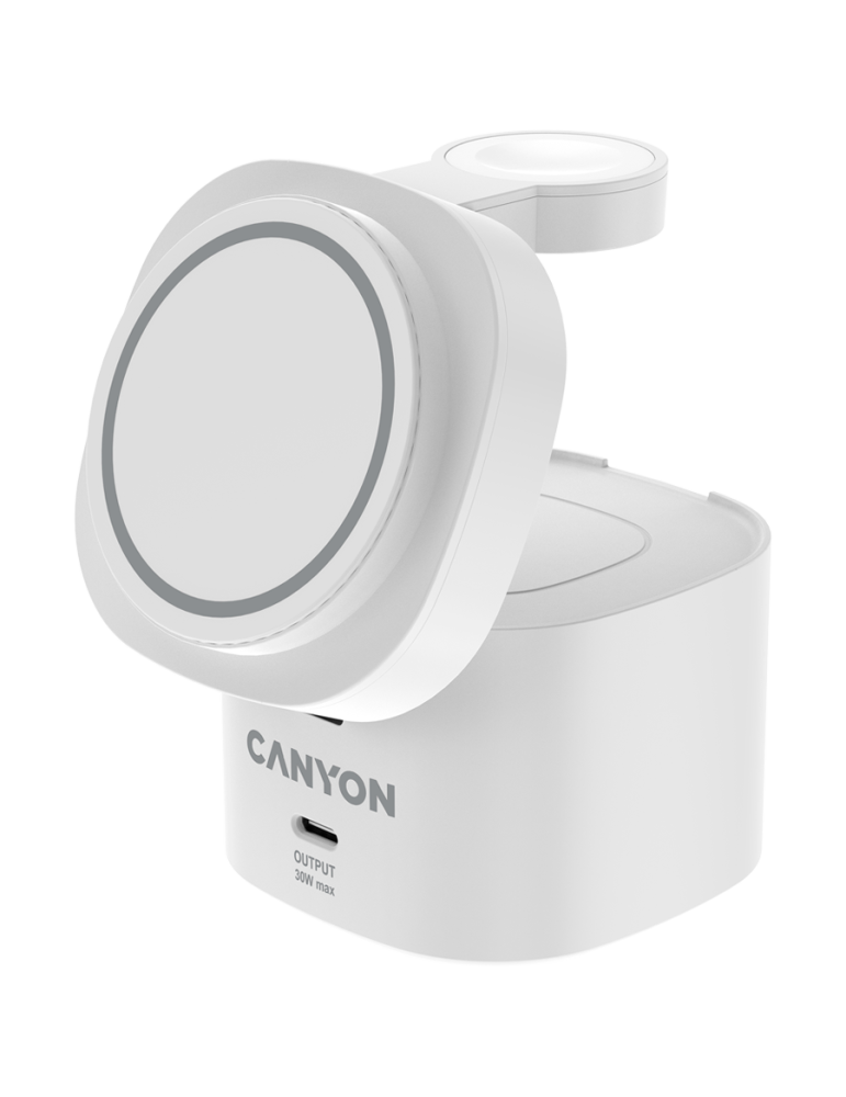 Компактна безжична зарядна станция CANYON 4 in 1, Qi2, 15W max, 70x70x70.3mm, с 65W адаптер - CNS-WCS405W - 2