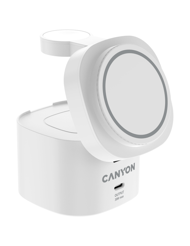 Компактна безжична зарядна станция CANYON 4 in 1, Qi2, 15W max, 70x70x70.3mm, с 65W адаптер - CNS-WCS405W - 3