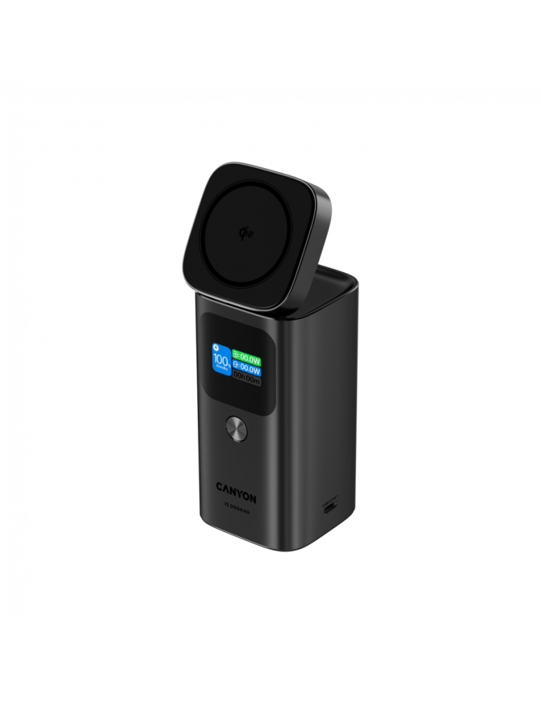 Външна батерия CANYON OnPower 150, 15000mAh, Qi2 Wireless Charging 15W, USB-C 100W PD, TFT Display, Алуминий - CNS-CPB150DG - 1