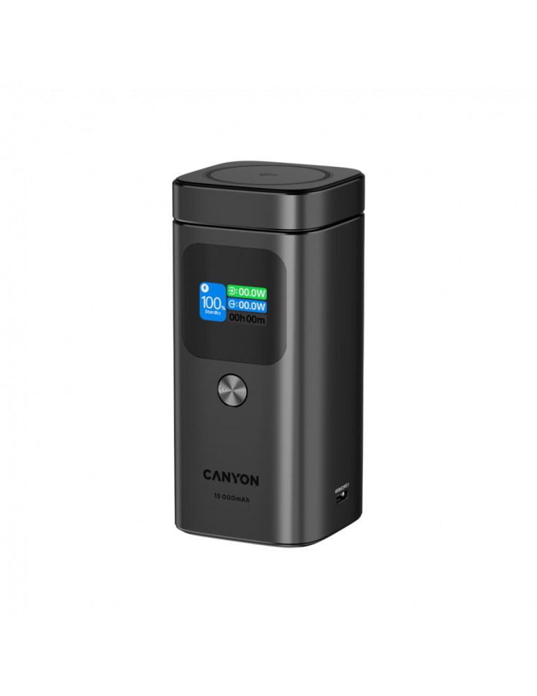 Външна батерия CANYON OnPower 150, 15000mAh, Qi2 Wireless Charging 15W, USB-C 100W PD, TFT Display, Алуминий - CNS-CPB150DG - 2