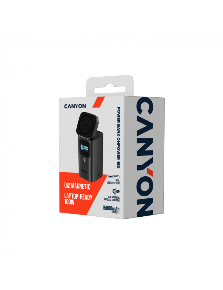 Външна батерия CANYON OnPower 150, 15000mAh, Qi2 Wireless Charging 15W, USB-C 100W PD, TFT Display, Алуминий - CNS-CPB150DG - 8