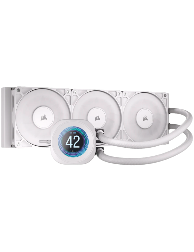 Водно охлаждане за процесор CORSAIR Nautilus 360 LCD, 360mm радиатор, LCD дисплей, Socket AM4/1700/AM5/1851, бял - CW-9061034-WW - 1