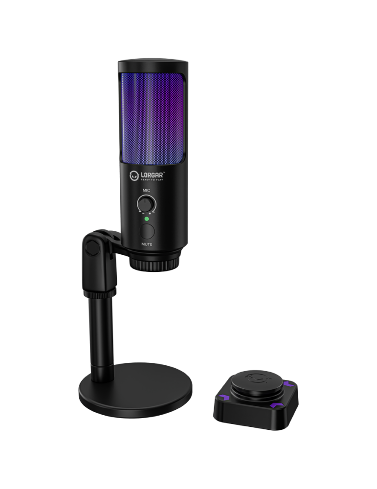 Микрофон LORGAR SMP40, Cardioid 16mm 48kHz, RGB осветление, Заглушаване, Метален stand - LRG-SMP40-BK - 1