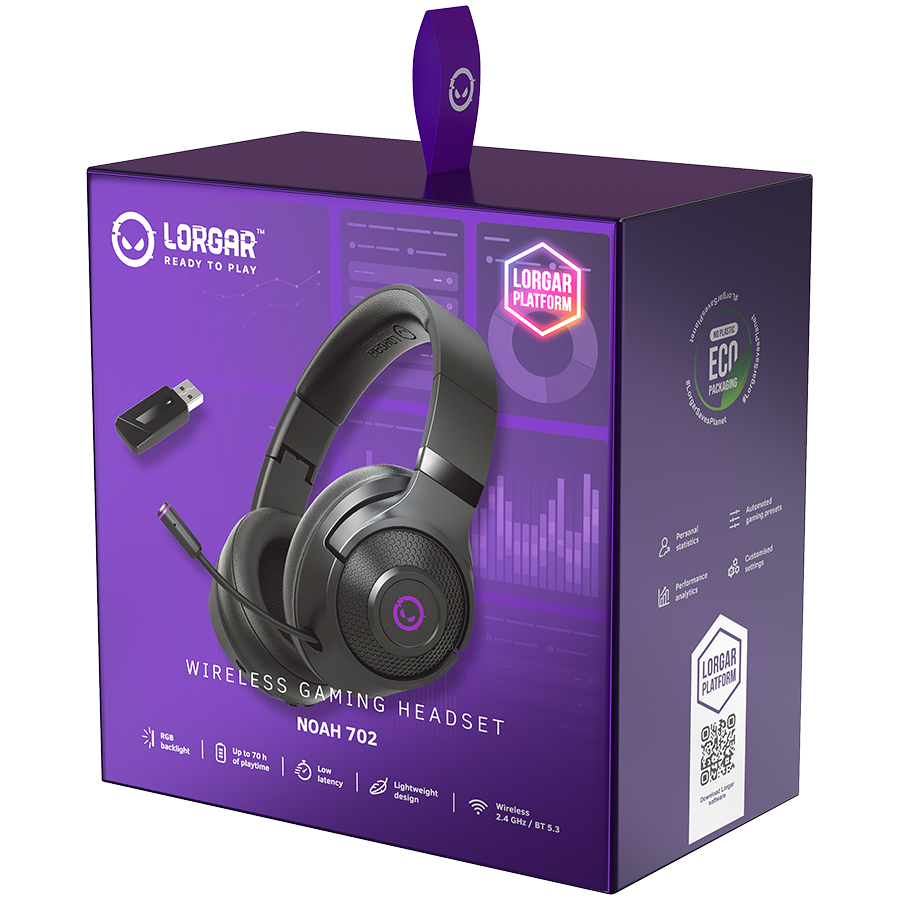 Bluetooth геймърски слушалки LORGAR Noah 702, Безжични, Bluetooth 5.3, 40mm динамични, RGB, 70ч. батерия - LRG-GHS702 - 9