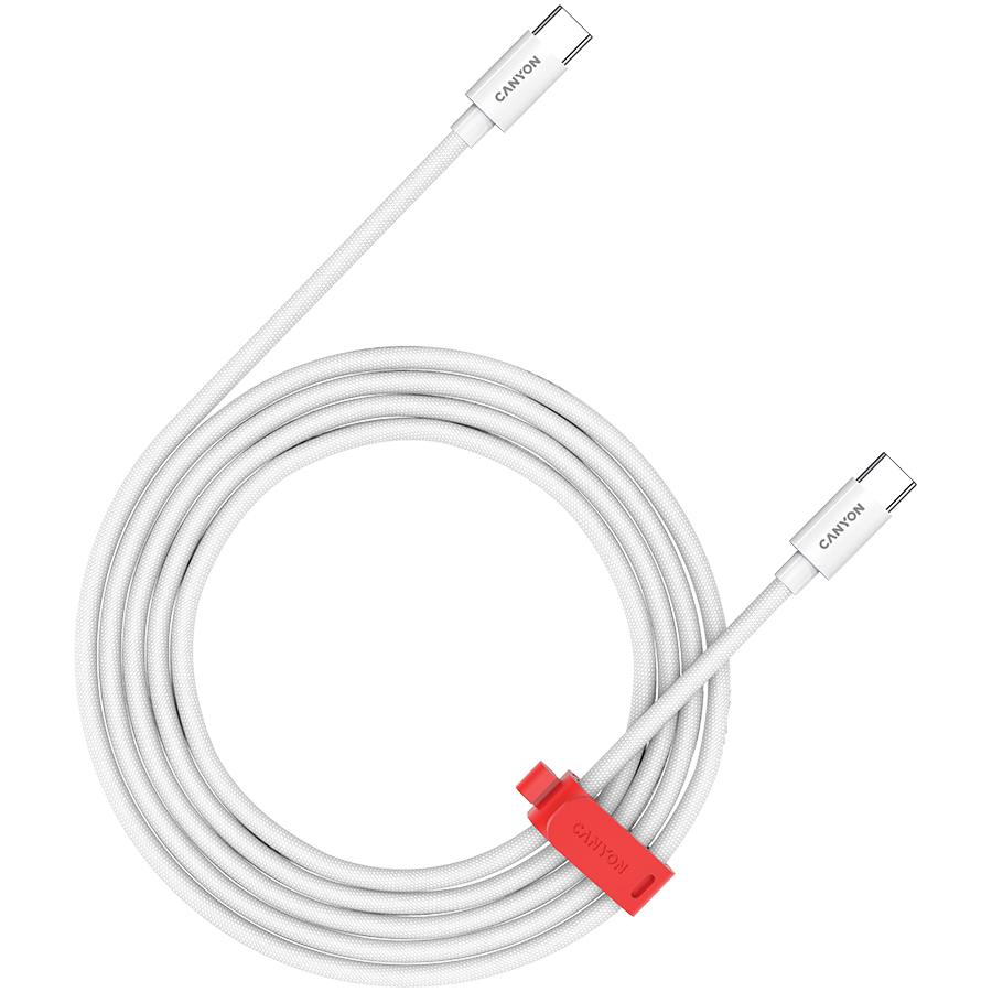 USB кабел CANYON CC60AB, USB-C to USB-C, 1.2m, 60W Power Delivery, Плетен, Бял - CND-CC60AB12W - 1