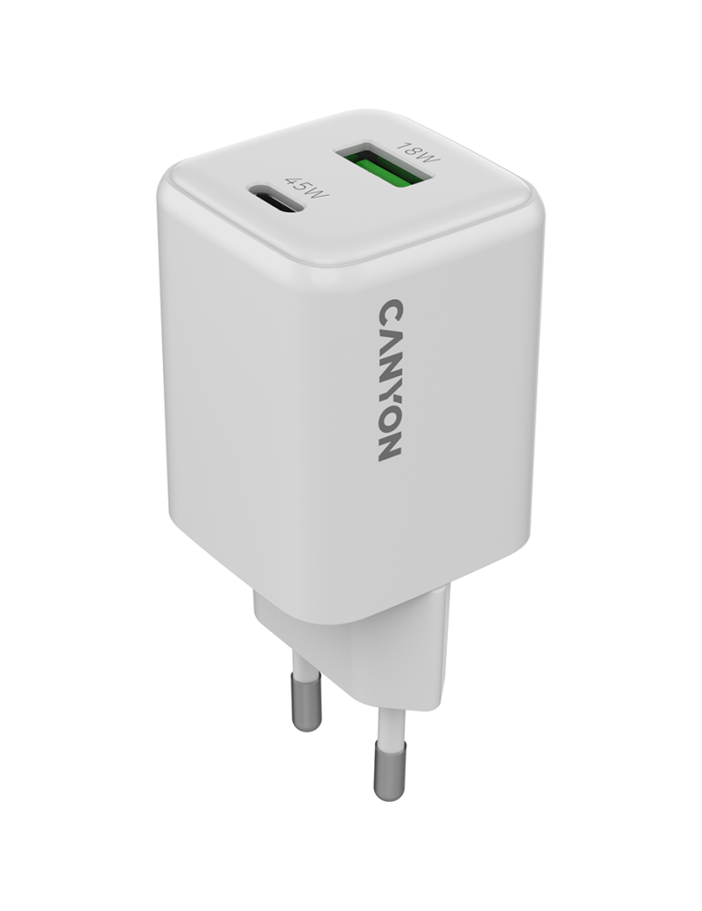 Захранващ адаптер CANYON CU45AC, 45W GaN, 1x USB-C PD, 1x USB-A QC - CNS-CUW45AC - 1